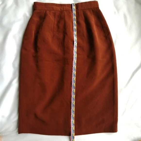 Vintage Satin Orange Rust High Waist Skirt with Subtle Pleating XS - Picture 13 of 14